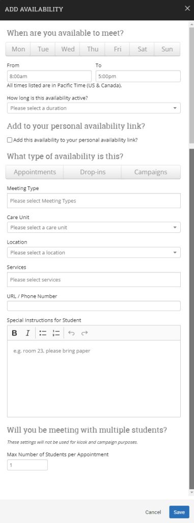 Availability Setting