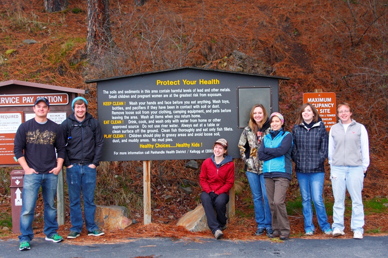 The field crew circa 2015, in front of a "brown sign" detailing the hazards in the CDA drainage.