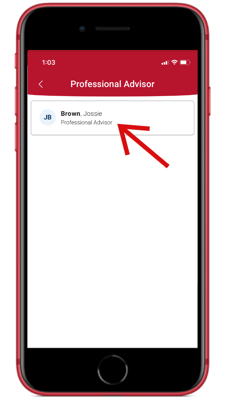 Navigate Mobile "Professional Advisor" page, arrow to advisor link.